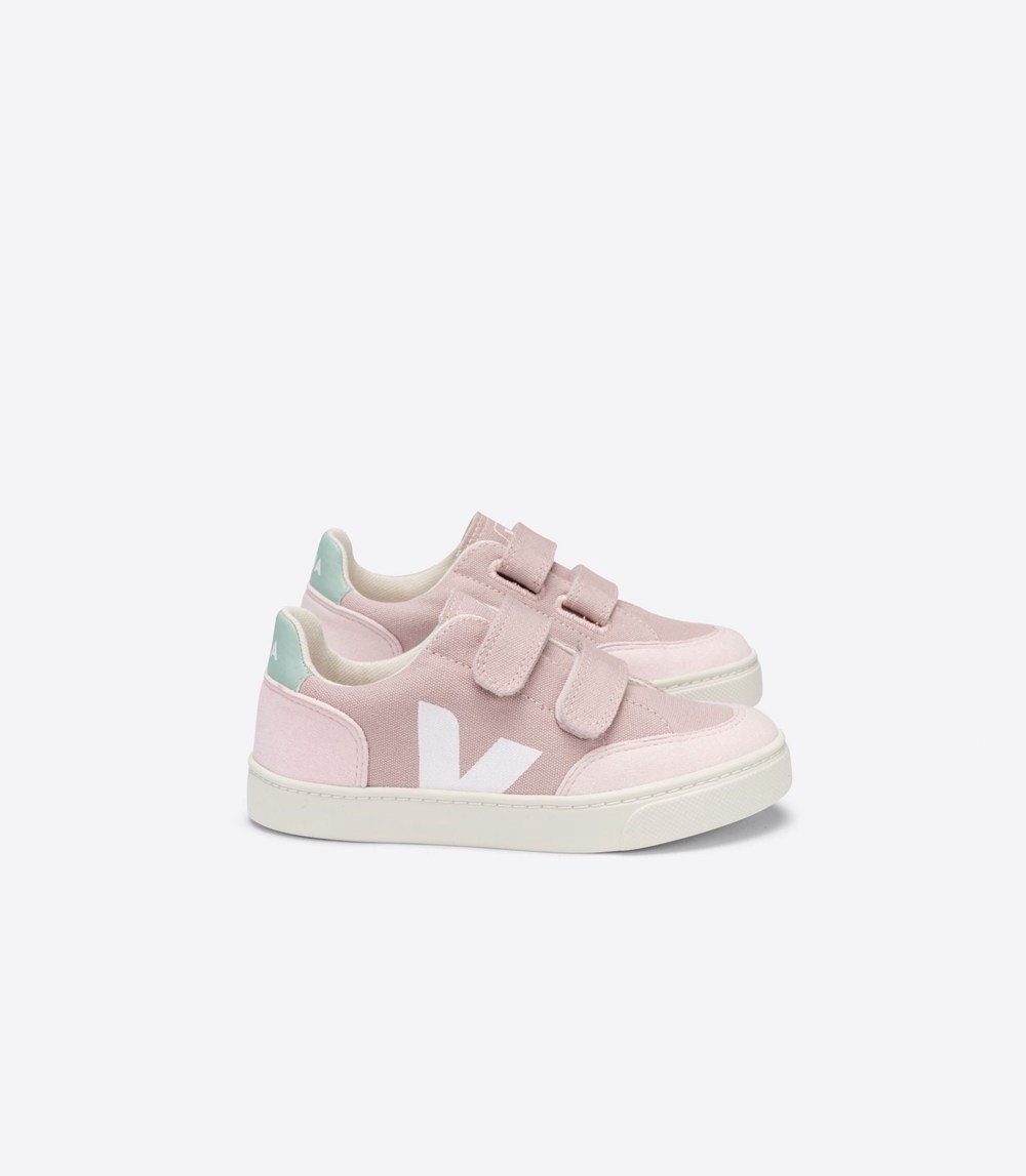 Veja Sneakers Barn - V-12 Velcro Canvas - Rosa/Vita - 762950-VFN